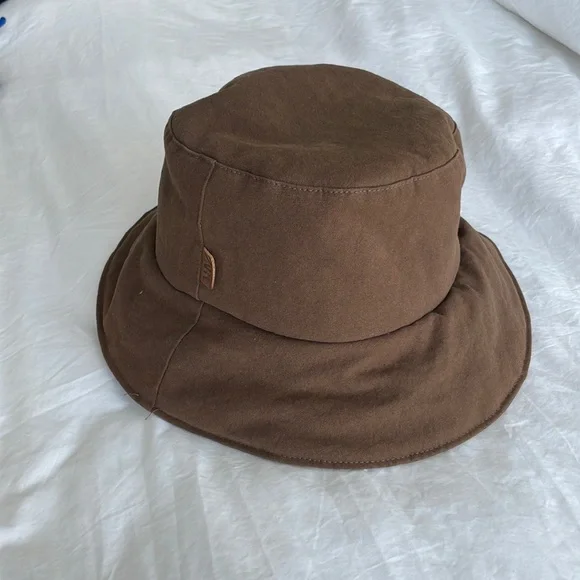 nwt zara Brown Woven floppy Sun Hat medium Zara woven wide brimmed contrast raffia hat (tan and brown  main image 3